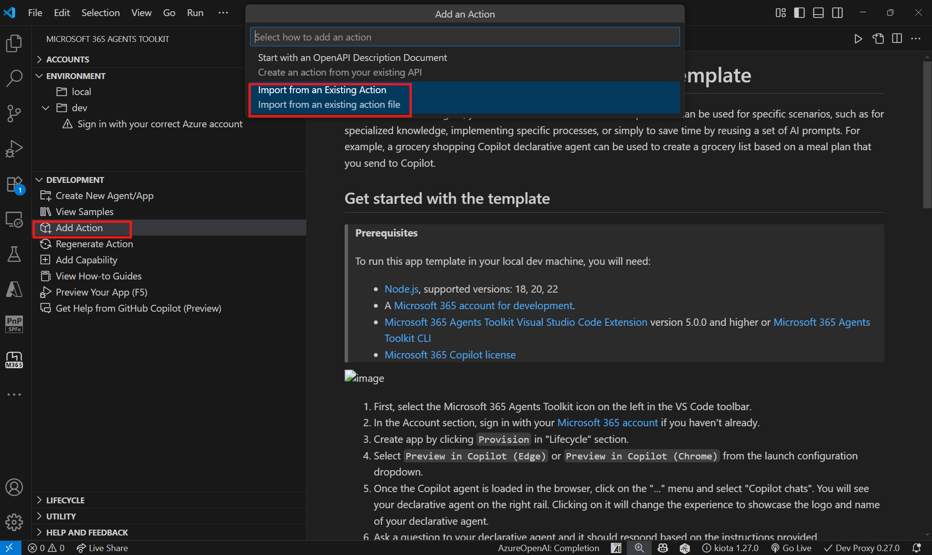 Import the plugin with Microsoft 365 Agents Toolkit