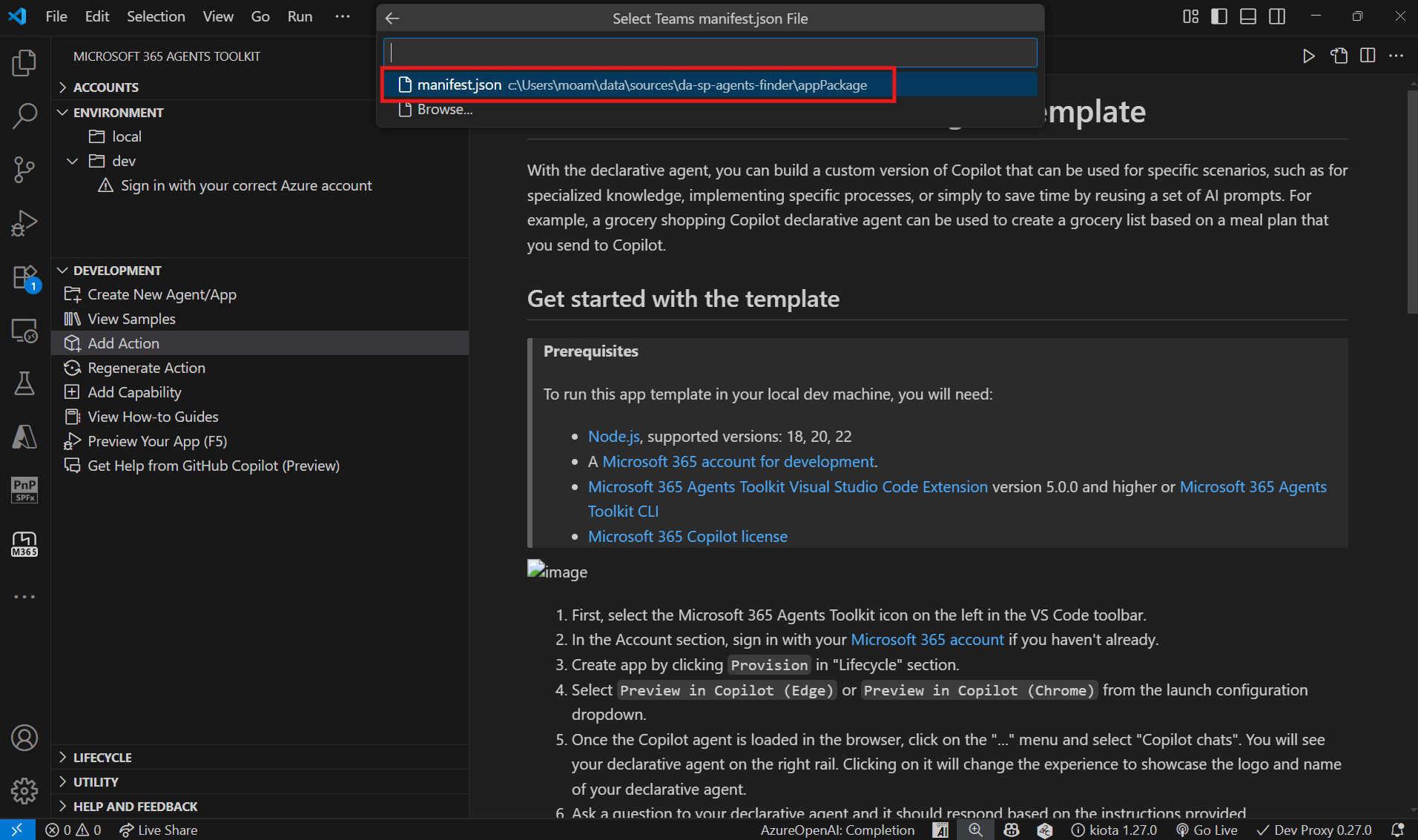 Import the plugin with Microsoft 365 Agents Toolkit