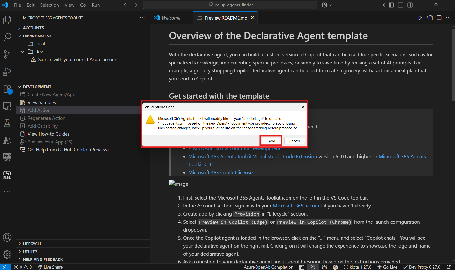 Import the plugin with Microsoft 365 Agents Toolkit
